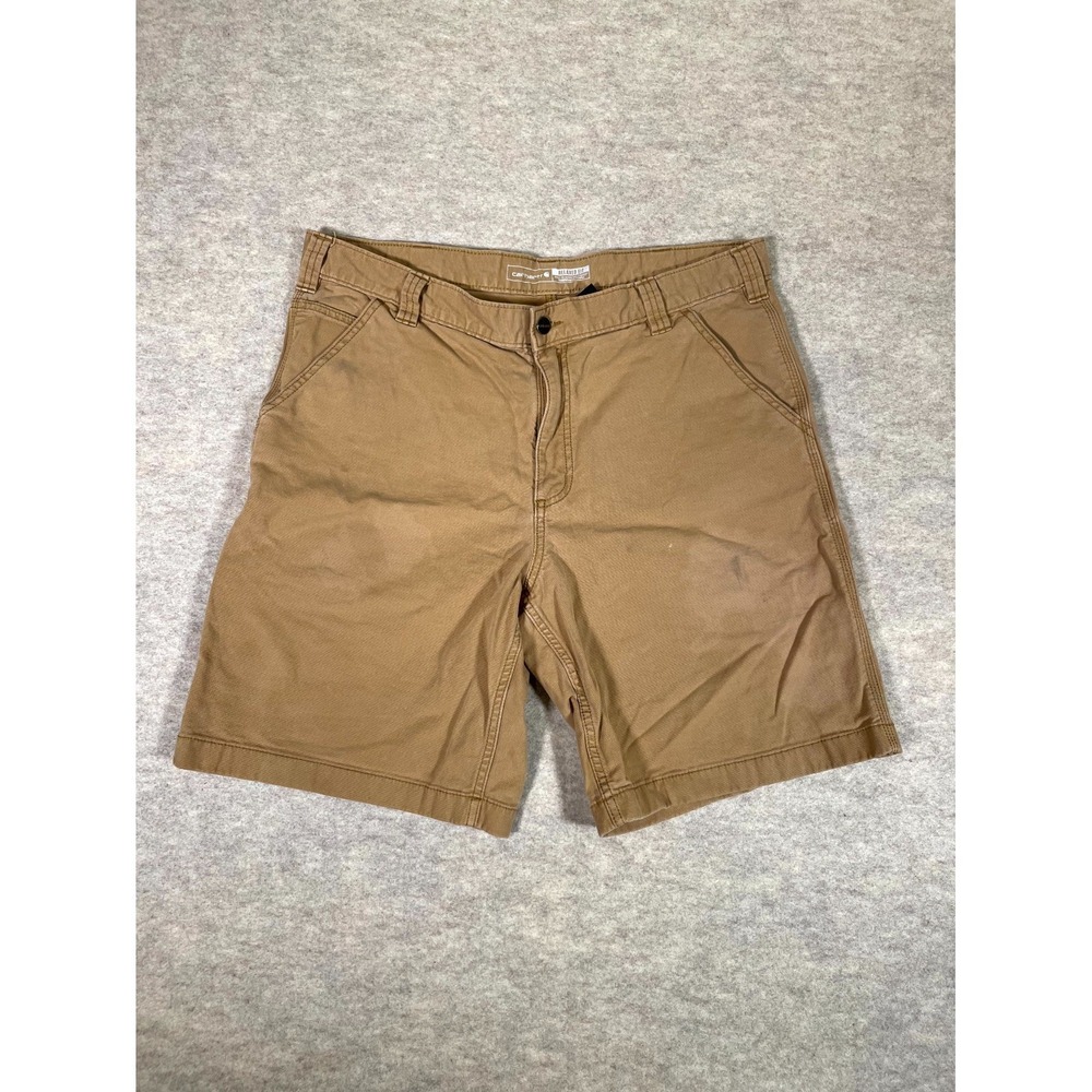 Carhartt Rigby Dungaree Shorts Mens 38 Brown Cotton Stretch‎ Rugged Flex Relaxed